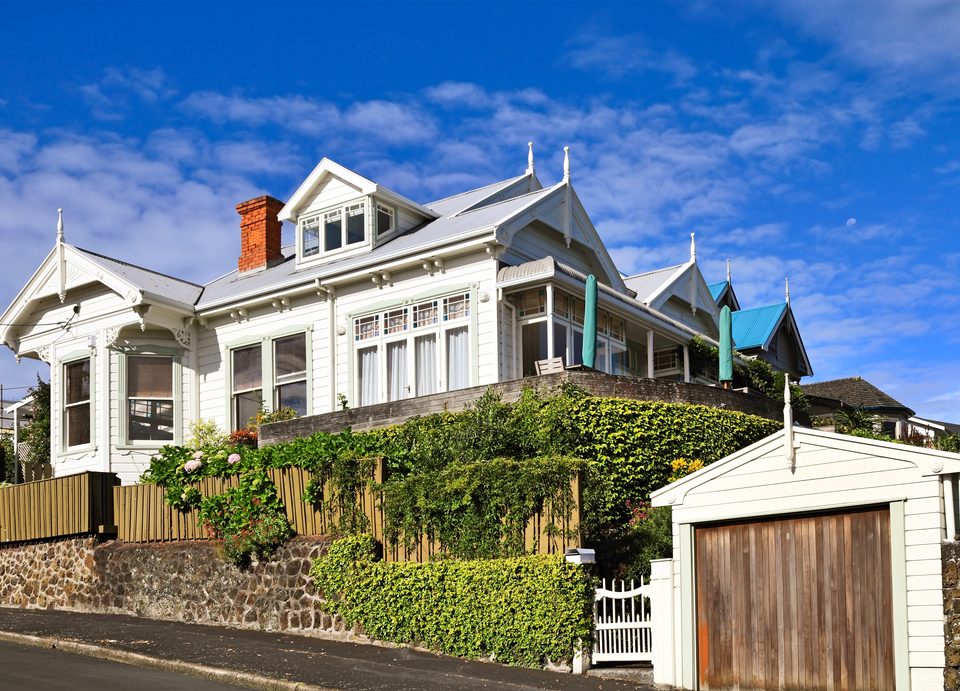 exterior of a Victorian house in Auckland, New Zealand in winter
